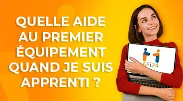 Jeune étudiante heureuse d'avoir acheter son ordinateur grâce aux aides à l'alternance
