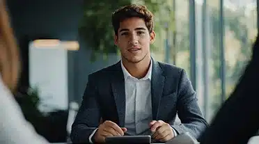 Jeunes homme serein à son entretien pour un alternance car il sait qu'il aura sa prime d'activité